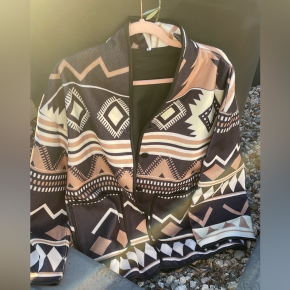 106. LAST 1! CLEARANCE Thin fleece Aztec Black Tribal blazer Lined Jacket Coat - Picture 10 of 12